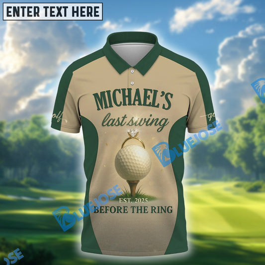 BlueJose Funny Golf Polos With Name And Year, Last Swing Before The Ring Shirts, Custom Name & Team Name 3D Shirts