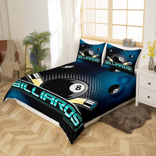 BlueJose Billiards Modern Blue Black Bedding Set