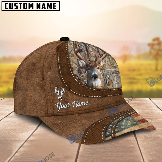 BlueJose Deer Hunting Leather Pattern Personalized Cap