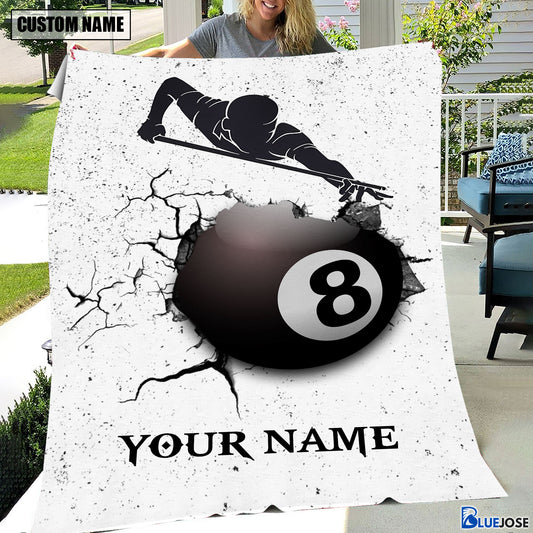 BlueJose Custom Name Billiards 8 Ball Broken Blanket