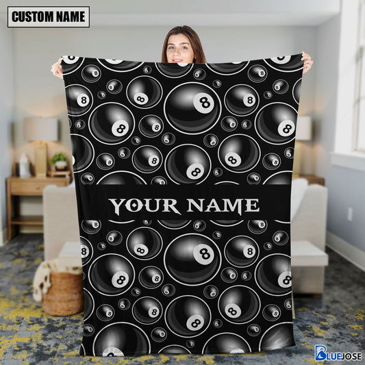 BlueJose Custom Name Billiards 8 Ball Pattern Blanket