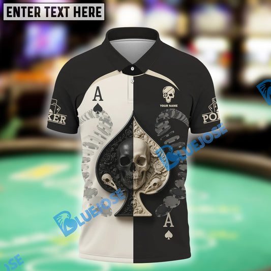 BlueJose Skull Spade Card Poker Shirt, Custom Name & Team Name 3D Shirts