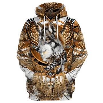 BlueJose Beautiful Tribal Native Wolf 3D All Over Printed Hoodie