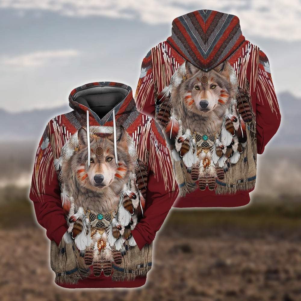 BlueJose Beautiful Tribal Native Wolf 3D All Over Printed Hoodie