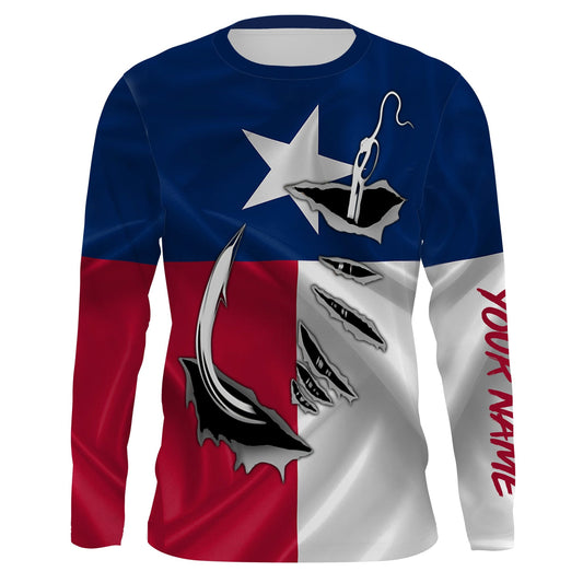 Bluejose Tx Fishing 3D Fish Hook Texas Flag Custom Long Sleeves Shirts Personalized Gifts