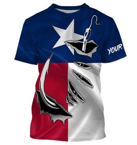 Bluejose Tx Fishing 3D Fish Hook Texas Flag Custom Long Sleeves Shirts Personalized Gifts