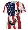 Bluejose Us Fishing Fish Hook American Flag Custom Long Sleeves Shirts Patriotic