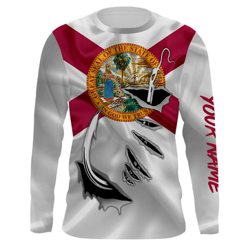 Bluejose Fl Fishing Fish Hook Florida Flag   Custom Long Sleeves Shirts  Personalized Patriotic  Gifts