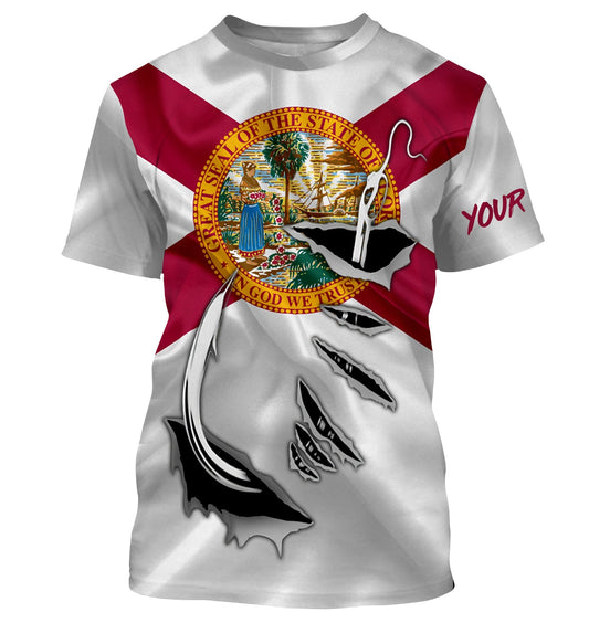 Bluejose Fl Fishing Fish Hook Florida Flag Custom Long Sleeves Shirts Personalized Patriotic Gifts