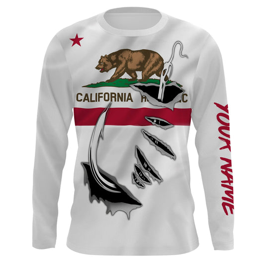 Bluejose Ca Fishing 3D Fish Hook California Flag Quick-Dry Custom Long Sleeves Shirts Personalized Gift For Fishing Lovers