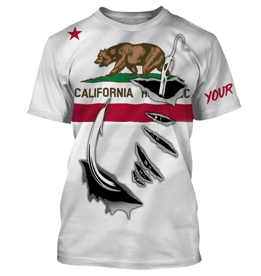 Bluejose Ca Fishing 3D Fish Hook California Flag Quick-Dry Custom Long Sleeves Shirts Personalized Gift For Fishing Lovers