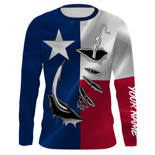 Bluejose Custom Texas Flag Texas Fishing 3D Fish Hook Long Sleeve Personalized Gift