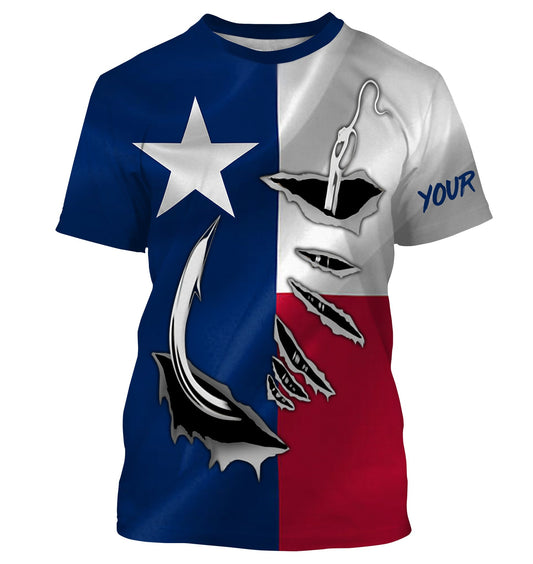 Bluejose Custom Texas Flag Texas Fishing 3D Fish Hook Long Sleeve Personalized Gift