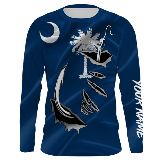Bluejose Sc Fishing Custom South Carolina Flag 3D Fish Hook Long Sleeve Personalized Gifts