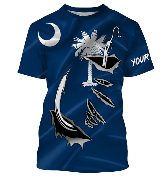 Bluejose Sc Fishing Custom South Carolina Flag 3D Fish Hook Long Sleeve Personalized Gifts