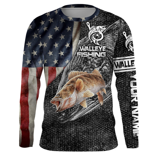 Bluejose Walleye Fishing American Flag Patriotic Custom Name 3D All Over Printed Shirts Quick Dry Personalized Fishing Gift Idea