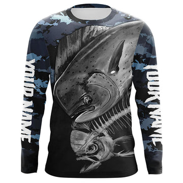 BlueJose Halloween Mahi Mahi Fishing Fish Reaper Customize Name Fishing Camo Long Sleeve Shirt