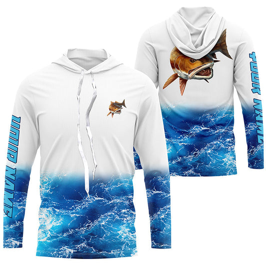Bluejose Custom Redfish Fishing Jerseys, Personalized Red Drum Sea Wave Camo Long Sleeve, Long Sleeve