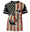 Bluejose Us Fishing 3D Fish Hook American Flag Patriotic Fish On Quick Dry Customize Name Long Sleeves Shirts