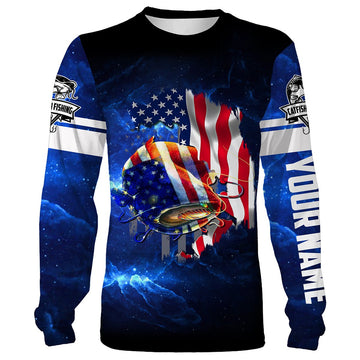 Bluejose Catfish Fishing 3D American Flag Patriotic Customize Name All Over Print Shirts - Personalized Fishing Gift