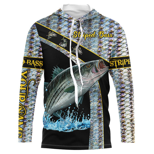 Bluejose Striped Bass Fishing Scales Custom Name Striped Bass Fishing Long Sleeve, Long Sleeve Hooded
