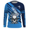 BlueJose Halloween Custom Name Marlin Fish Reaper Anchor Saltwater Blue Sea Long Sleeve