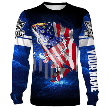 Bluejose Walleye Fishing 3D American Flag Patriotic Customize Name All Over Print Shirts