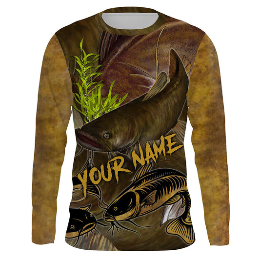 Bluejose Personalized Flathead Catfish Fishing Jerseys, Catfish Scales Long Sleeve Fishing Shirts