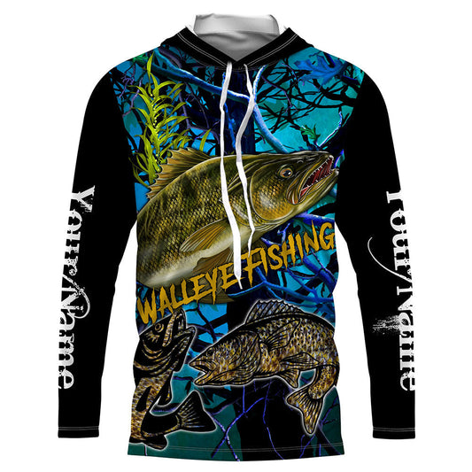 Bluejose Blue Camo Walleye Fishing Custom Long Sleeve Fishing Shirts