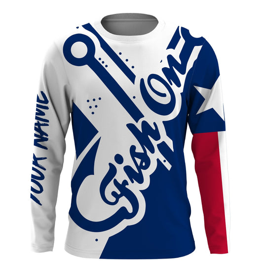 Bluejose Fish On Texas Fish Reaper Fishing Customize Name Fishing Shirts , Texas Flag Performance Fishing Shirts