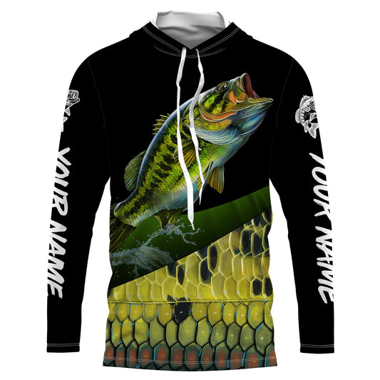 Bluejose Custom Largemouth Bass Fishing Jerseys, Personalized Bass Fishing Scales Fishing Long Sleeve Shirts