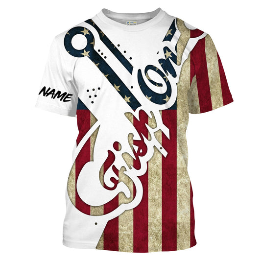 BlueJose American Flag Fish On Patriotic Fishing Customize Name Shirt