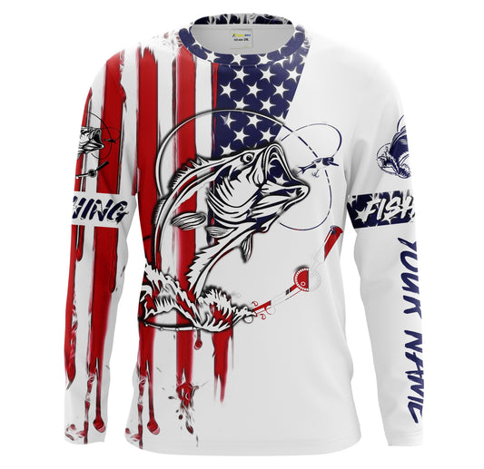 Bluejose Fishing Shirt American Flag Largemouth Bass For Adult And Kid, Personalized Patriotic Fishing Gifts