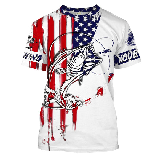 Bluejose Fishing Shirt American Flag Largemouth Bass For Adult And Kid, Personalized Patriotic Fishing Gifts