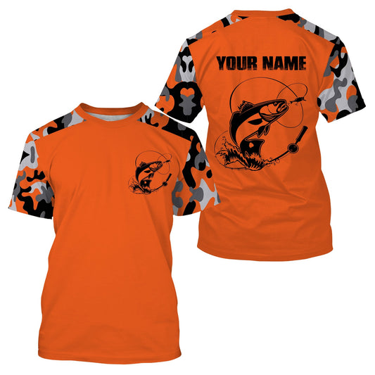 BlueJose Personalized Redfish (Red Drum) Fishing Camouflage Orange Shirt