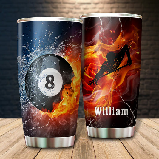 BlueJose Billiards Fire And Water Snooker Personalized Name Tumbler