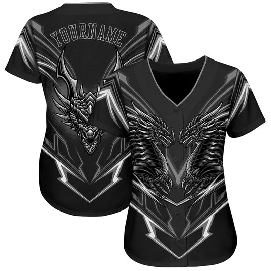 BlueJose Custom Black Black-Gray 3D Monster Baseball Jersey