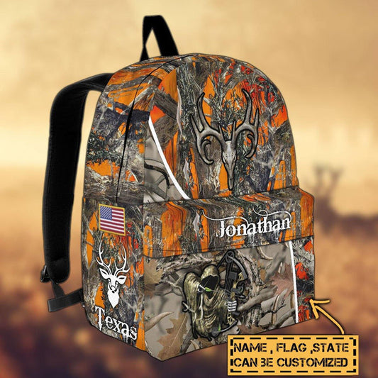 BlueJose Deer Hunting Name State & Flag Personalized Backpack