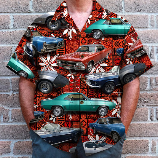 Seamless Tribal Pattern, Custom Classic Car Photo Hawaiian Shirt, Summer Gift