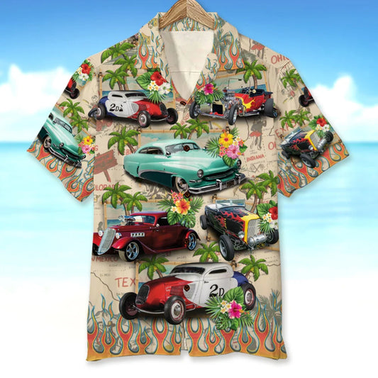 Custom Hot Rod Photo Hawaiian Shirt, American Map Pattern