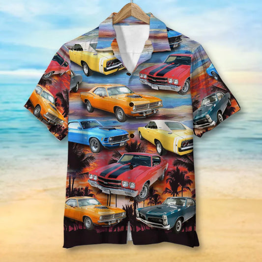 Custom Muscle Car Hawaiian Shirt, Beach Sunset Pattern