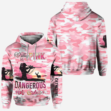 BlueJose Pink Camo, Personalized Hunting All Over Shirt, Personalized 3D Hoodie For Hunting Lover