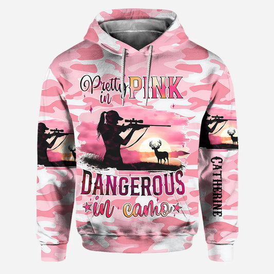 BlueJose Pink Camo, Personalized Hunting All Over Shirt, Personalized 3D Hoodie For Hunting Lover