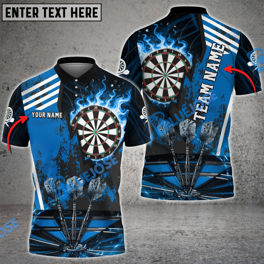 BlueJose Darts Dartboard Flame Hitting Target Personalized Name, Team Name Shirt (4 Colors)