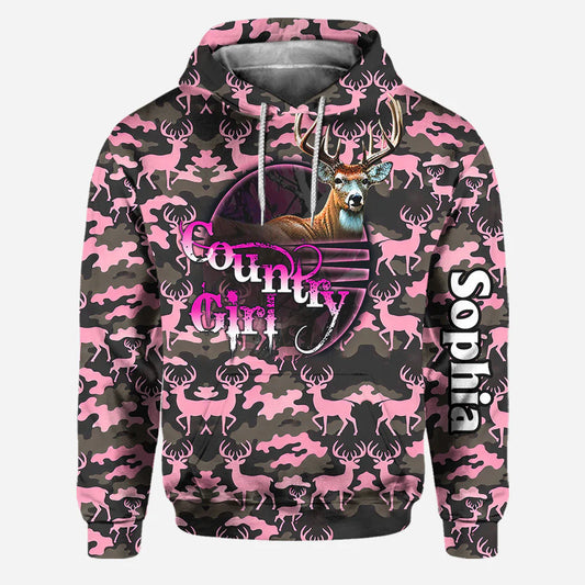 BlueJose Country Girl, Personalized Hunting All Over Shirt, Personalized 3D Hoodie For Hunting Lover