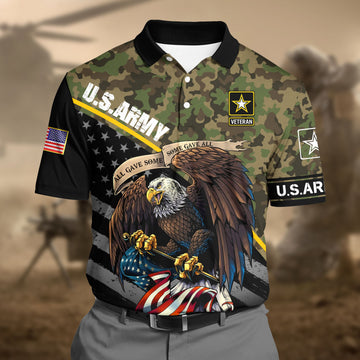 BlueJose Premium U.S Army 2 Camo 3D Polo All Over Printed