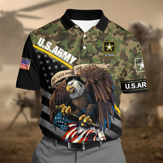 BlueJose Premium U.S Army 2 Camo 3D Polo All Over Printed