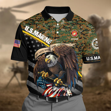 BlueJose Premium U.S Marine Camo 3D Polo All Over Printed