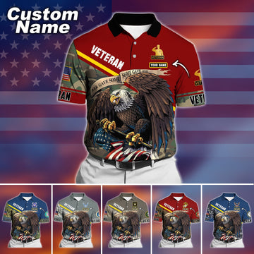 BlueJose Premium Personalised U.S Multiple Service Veteran Polo Shirt