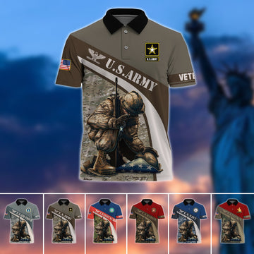 BlueJose Premium U.S Multiple Service Veteran Polo Shirt